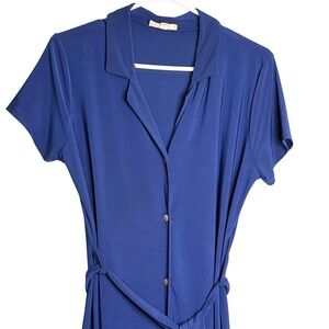 Vintage 90s Y2K Blue Button-Up Midi Maxi Dress Stretchy Large/XL